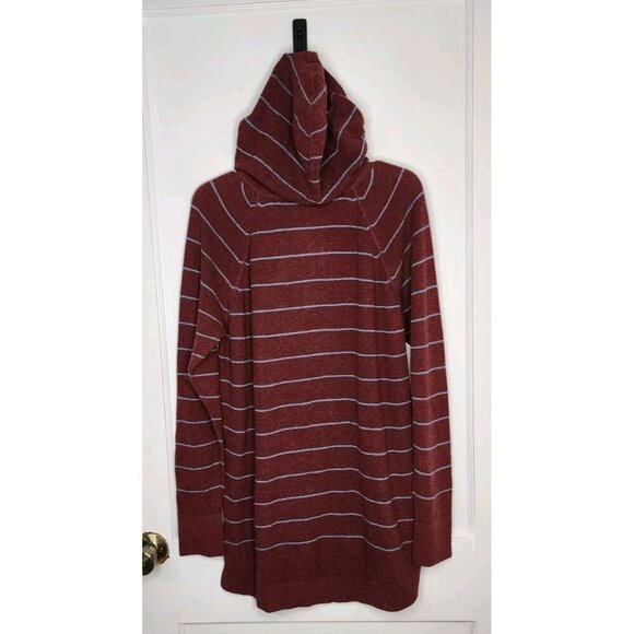 prAna Womens Wool Blend Milani Tunic Large Maroon Stripe Long Sleeve Hood NWT - Picture 2 of 6